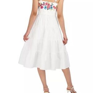 BCBGMaxAzria Embroidered White Tiered Midi Dress | size 2